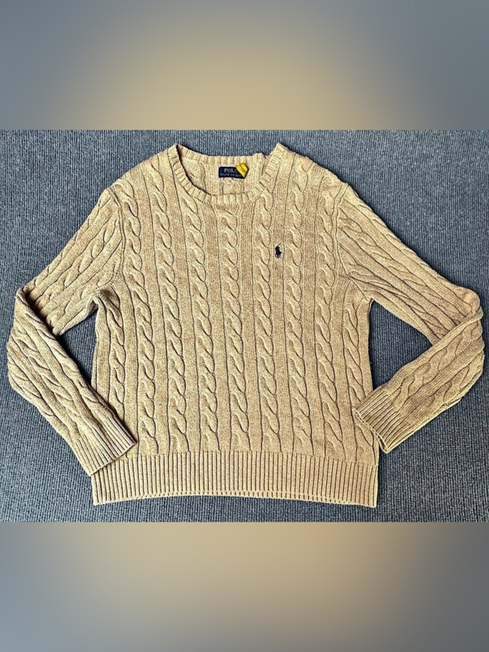 Polo Ralph Lauren Cable Knit Sweater Men’s M Beige Tan Crewneck Pony Logo